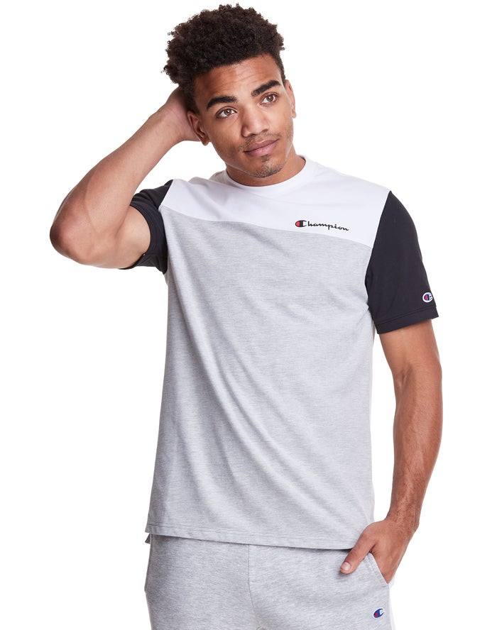 Champion Colorblock T-Shirt Heren - Wit/Grijs - Belgie 7842QKCML